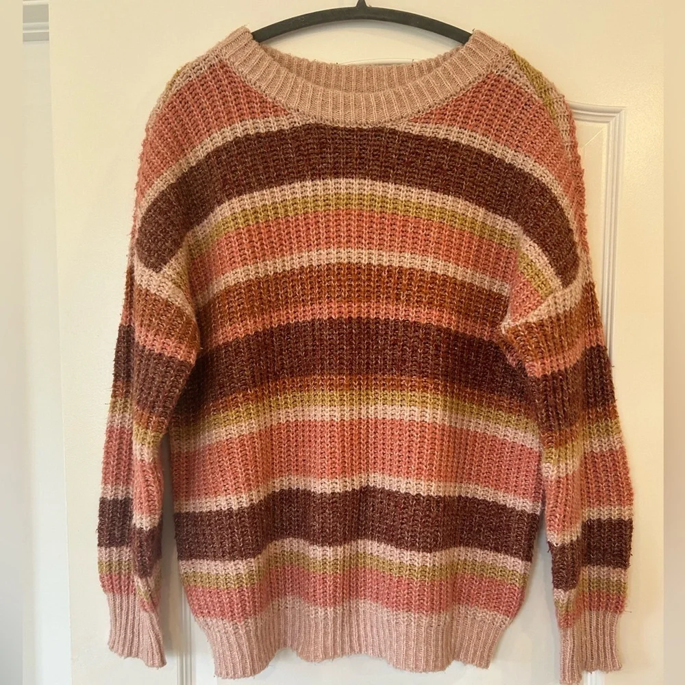 EUC SO BURGUNDY & PINK STRIPE OVERSIZED SWEATER